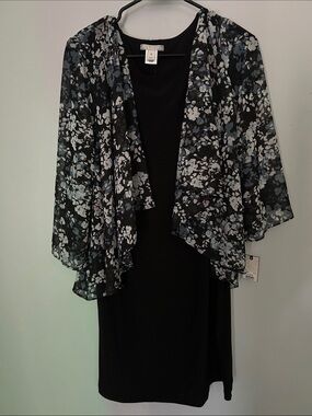 Dana Buchman Black Dress with Sheer Floral Overlay